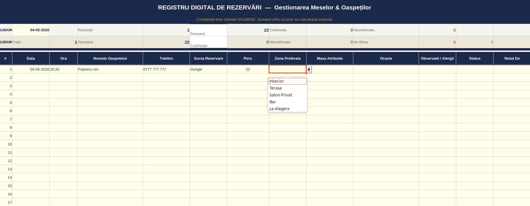 Dropdown Zona Preferată